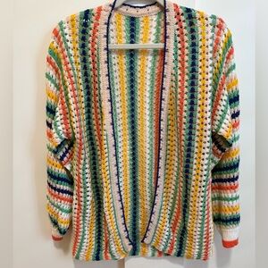 Crochet Cardigan Sweater Zig Zag Stripe Chevron Multicolored Resort Vacation
